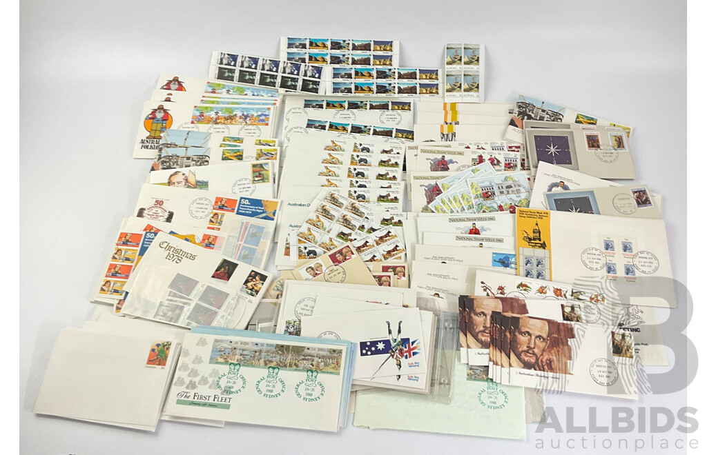 Collection of Australian/Antarctic Territories 1970' and 80's First Day Covers/Prepaid Envelopes, Stamp Packs and Blocks, Many Multiples