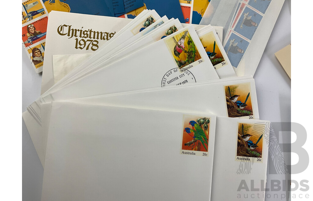 Collection of Australian/Antarctic Territories 1970' and 80's First Day Covers/Prepaid Envelopes, Stamp Packs and Blocks, Many Multiples