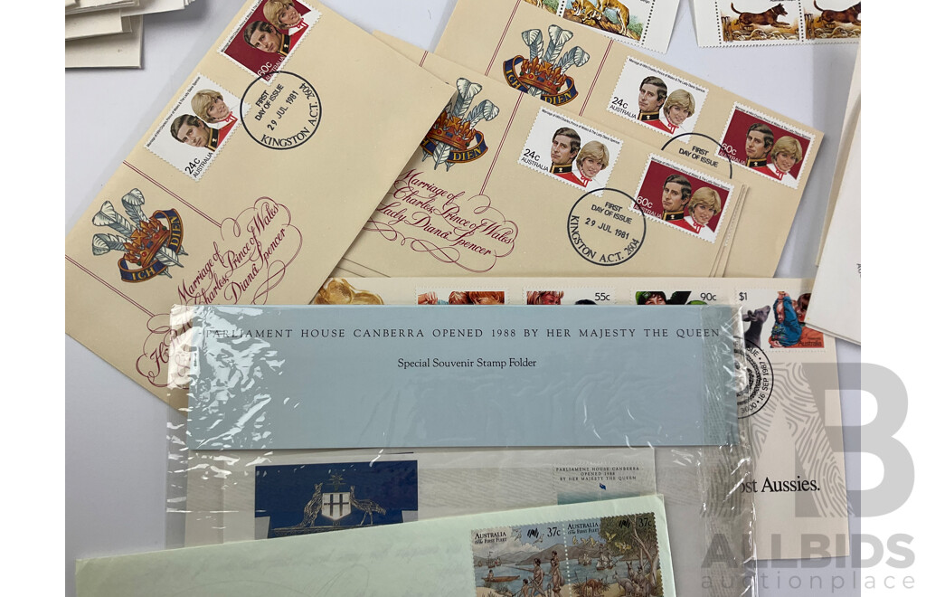 Collection of Australian/Antarctic Territories 1970' and 80's First Day Covers/Prepaid Envelopes, Stamp Packs and Blocks, Many Multiples