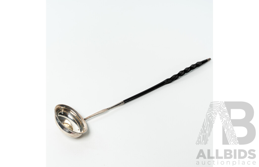 Antique Sterling Silver Toddy Ladle  with Guinea Dated 1787 and Baleen Twist Handle, Circa 1812