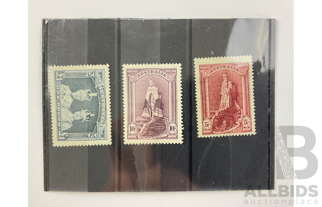 Rare Australian 1938/1948 Mint Stamps, One Pound, Ten Shillings, Five Shilling