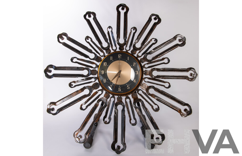 Brutalist Metamec Copper Tone Hanging Wall Clock