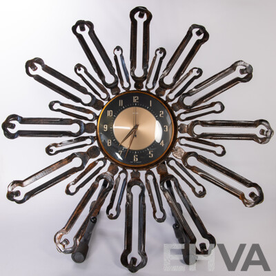 Brutalist Metamec Copper Tone Hanging Wall Clock
