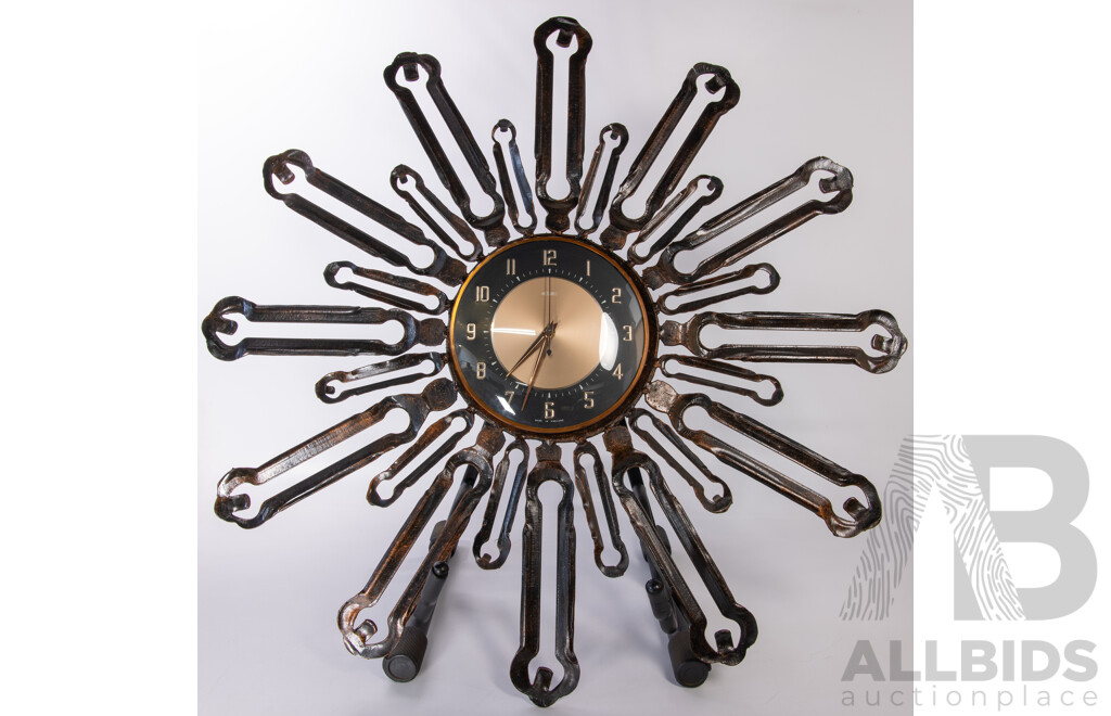 Brutalist Metamec Copper Tone Hanging Wall Clock