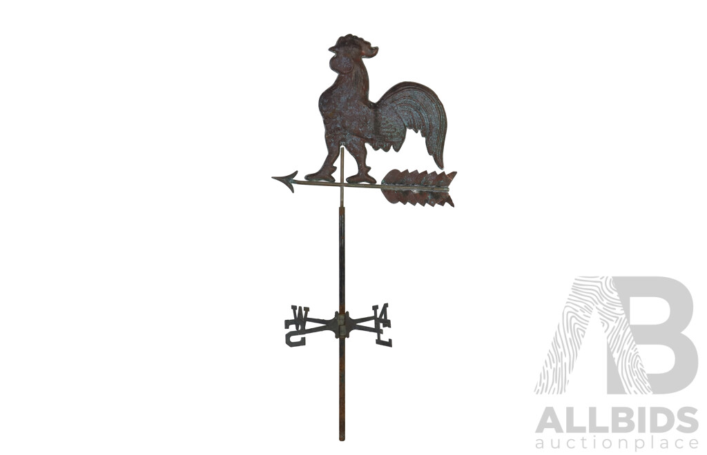 Vintage Rooster Form Copper Weathervane