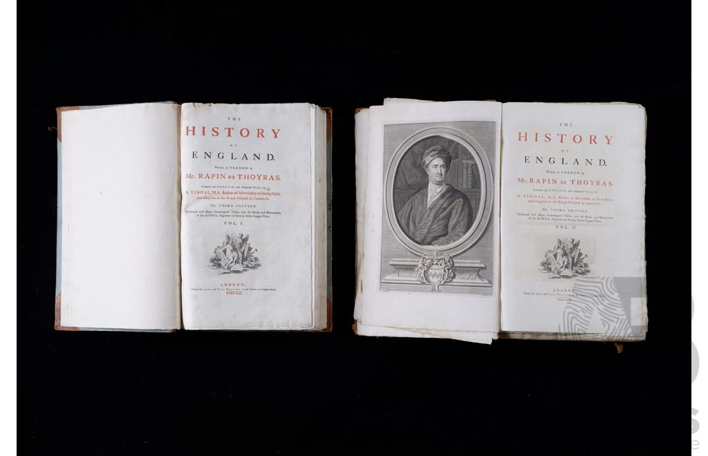 Rapin's History of England, The Third Edition, Volumes 1 & 2, John & Paul Knapton, London, 1743, Hardcovers with Leather Spines