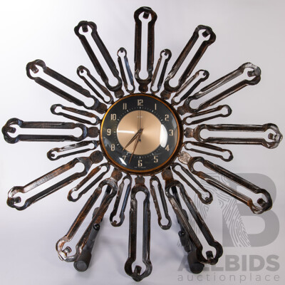 Brutalist Metamec Copper Tone Hanging Wall Clock