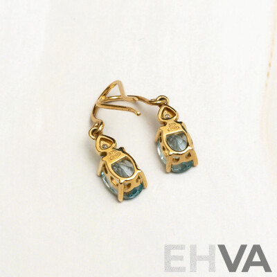 Prouds 9ct Topaz & Diamond Drop Earrings on Shepherds Hooks, TDW 0.01ct, as New, 20mm, 1.29 Grams