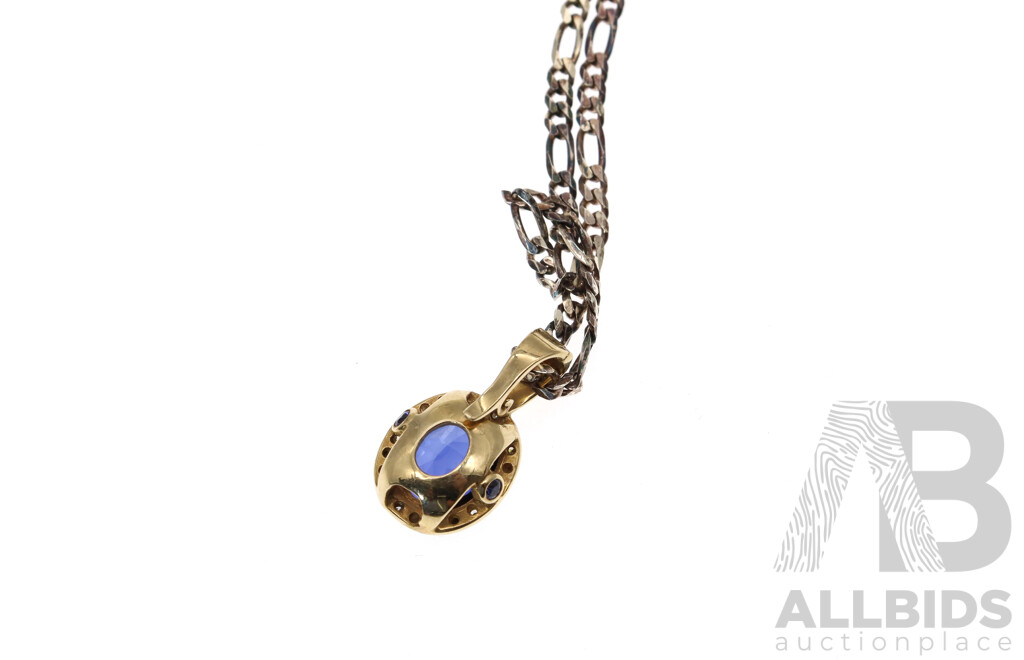 9ct Created Sapphire & Diamond Enhancer Clip Pendant, 22mm, TDW 0.10ct, 2.92 Grams on Sterling Silver Chain, 7.36gramsq