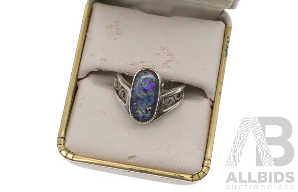 Sterling Silver Opal Matrix Ring, Size P, 6.70 Grams