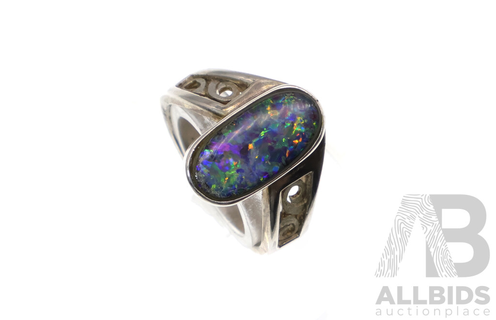 Sterling Silver Opal Matrix Ring, Size P, 6.70 Grams