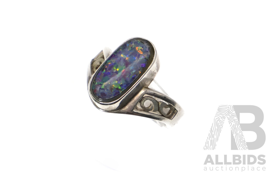 Sterling Silver Opal Matrix Ring, Size P, 6.70 Grams