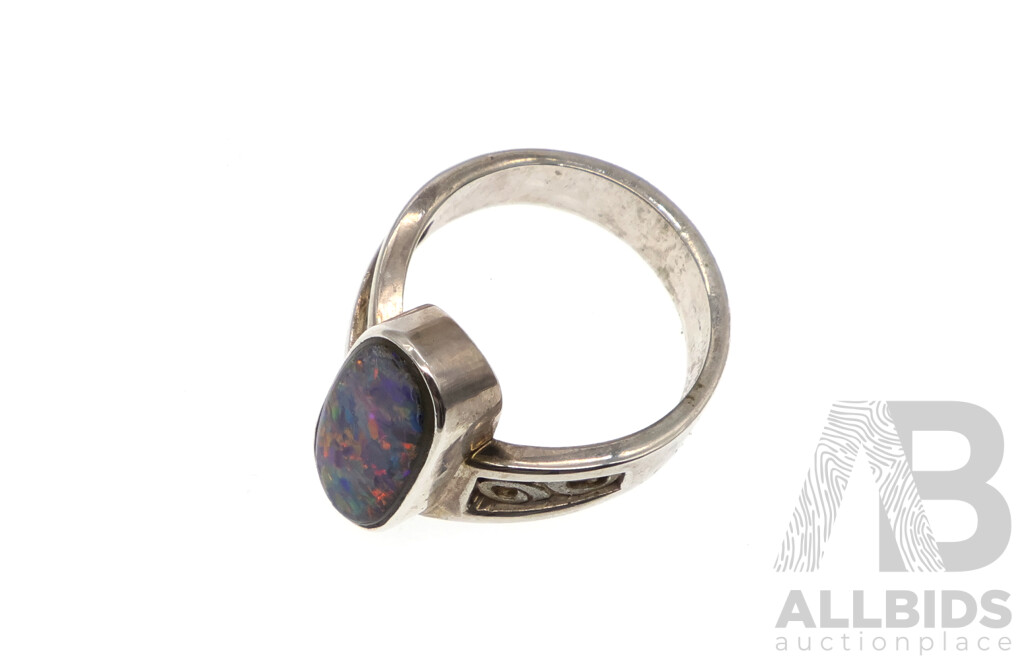 Sterling Silver Opal Matrix Ring, Size P, 6.70 Grams