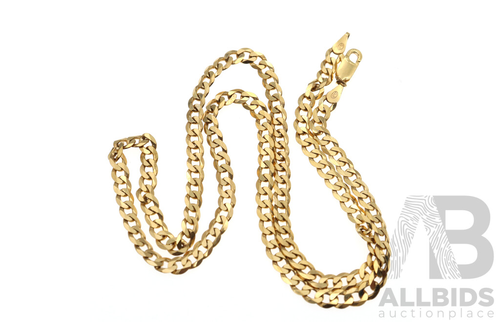 9ct Flat Curb Link Chain Necklace, 3.9mm Wide, 45cm Long, 9.97 Grams