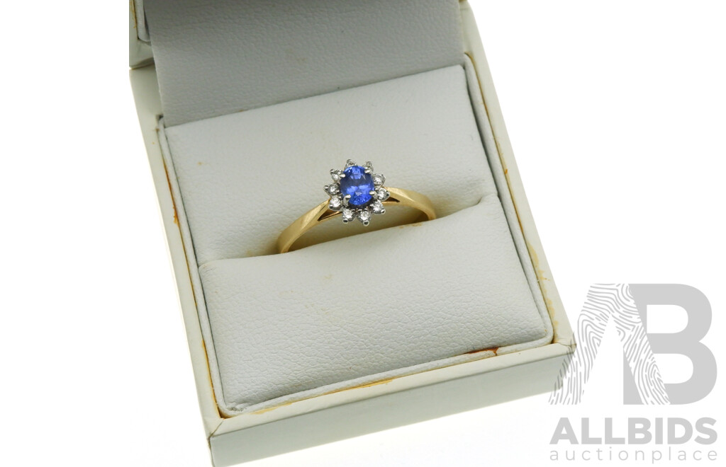 9ct Sapphire & Diamond Cluster Ring, 0.10ct, Size Q, 2.21 Grams