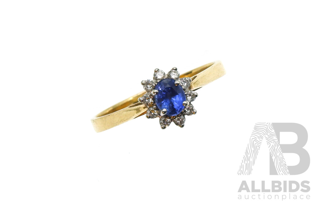 9ct Sapphire & Diamond Cluster Ring, 0.10ct, Size Q, 2.21 Grams