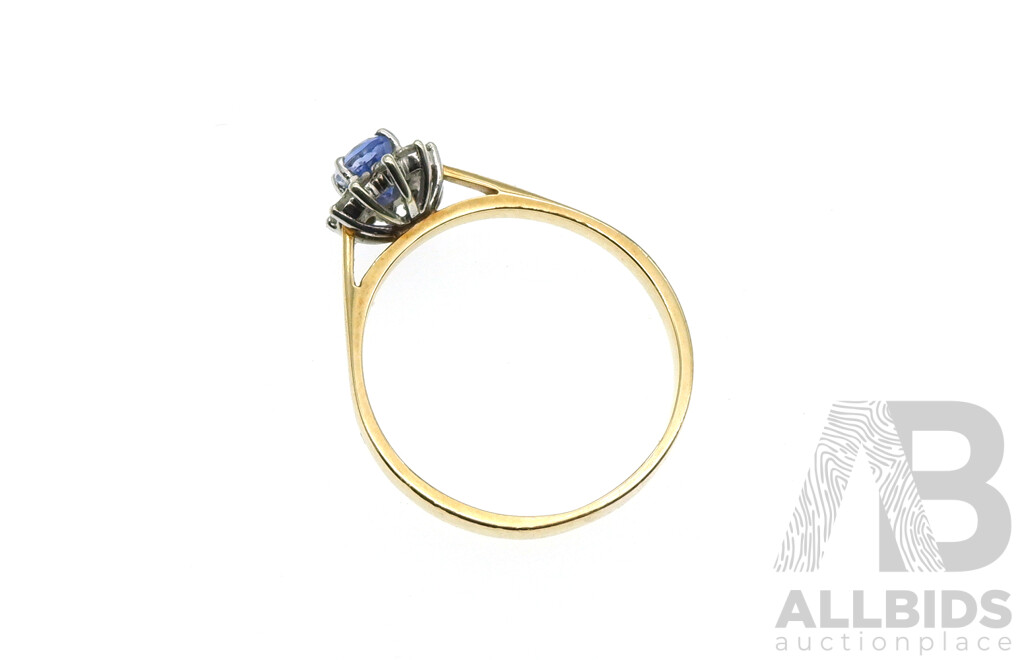 9ct Sapphire & Diamond Cluster Ring, 0.10ct, Size Q, 2.21 Grams