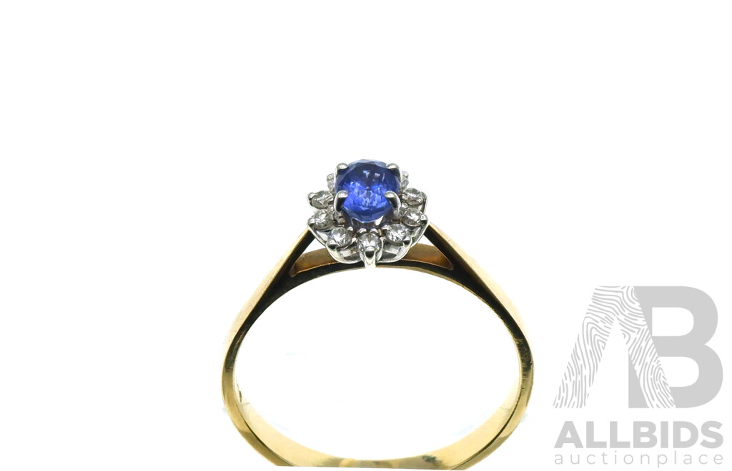 9ct Sapphire & Diamond Cluster Ring, 0.10ct, Size Q, 2.21 Grams