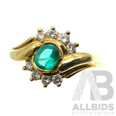 18ct Diamond & Created Emerald Cluster Ring, Size P, 3.47 Grams