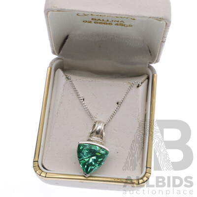 Sterling Silver Mint Green Cz Trilliant Cut Gemstone Pendant on Chain, 5.51 Grams, as New