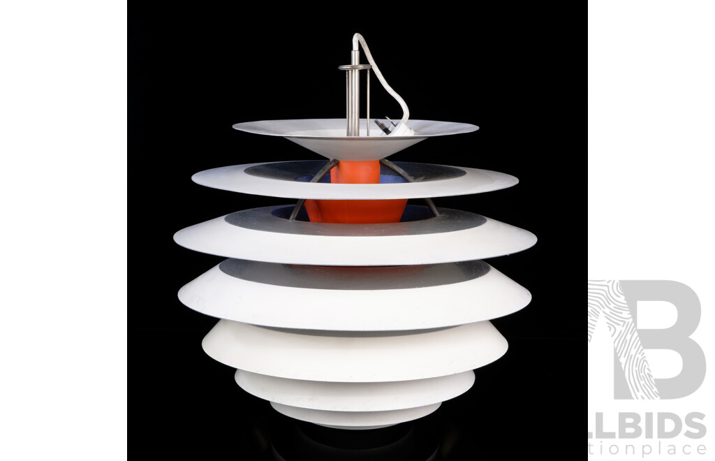 Genuine Louis Poulsen Denmark Contrast Ceiling Pendant Light with Orange Interior Designed by Poul Henningsen, with Original Danish Cable