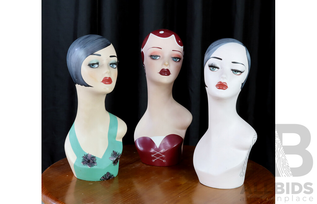 Set of Three Art Deco Style Shop Display Busts