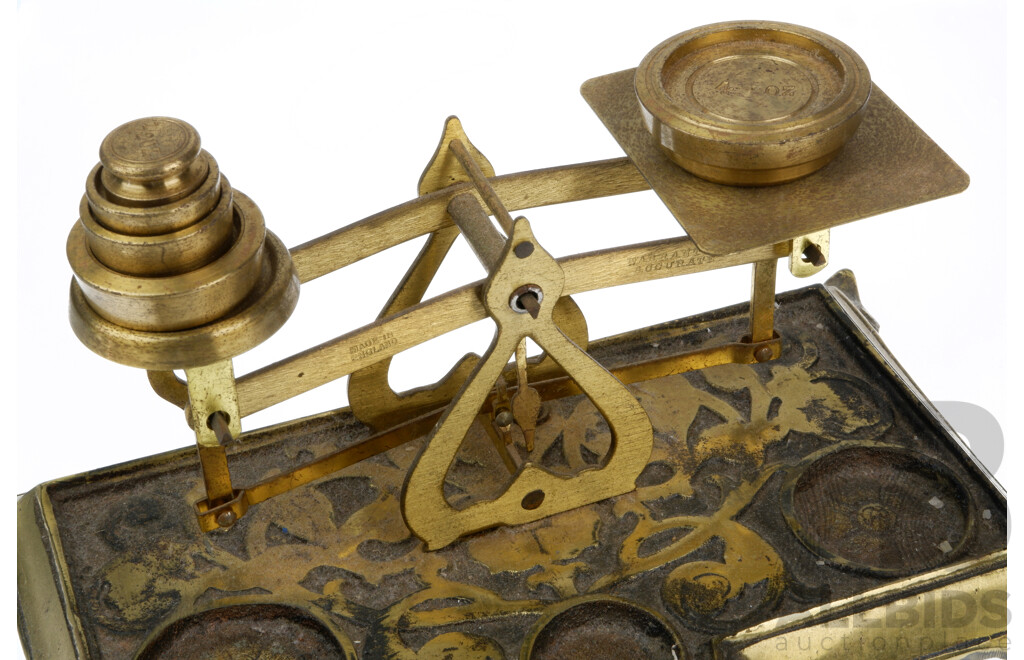 Set Vintage Brass Balance Scales with Set Five Brass Weights