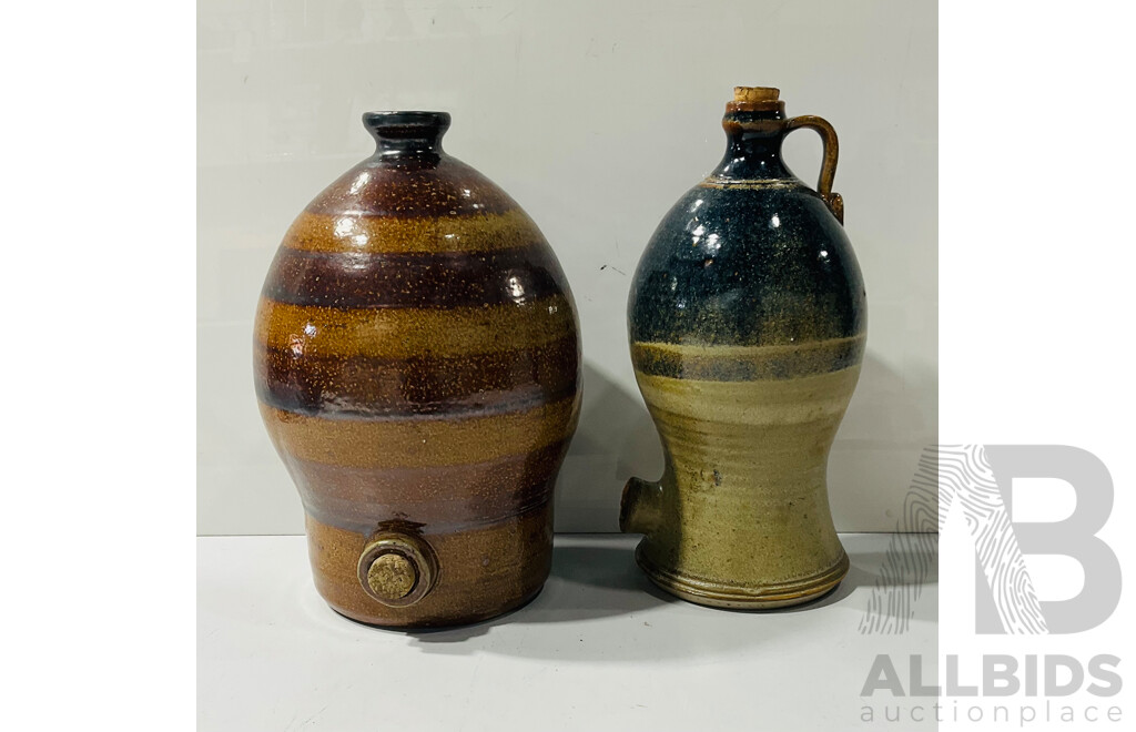 Two Vintage Stoneware Crocks Including Bendigo Epsom Example
