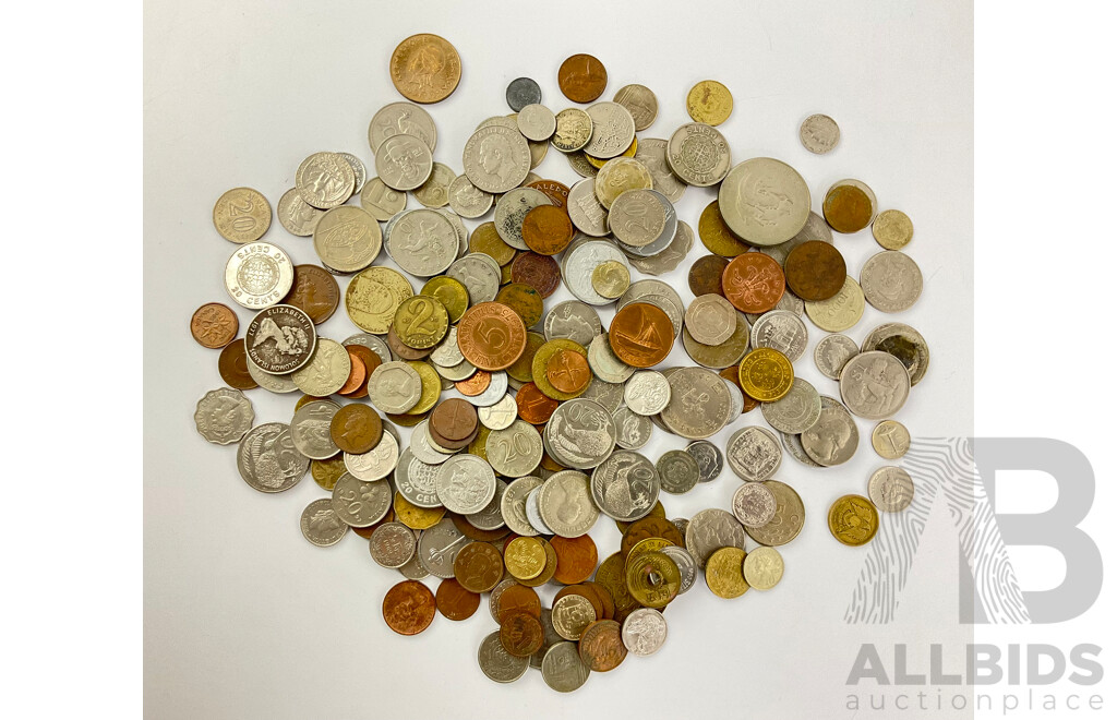 Collection of International Coins Including United Kingdom, Denmark, Turkiye, Fiji, France, Kenya, Hong Kong, New Zealand and More - Approximately One Kilo