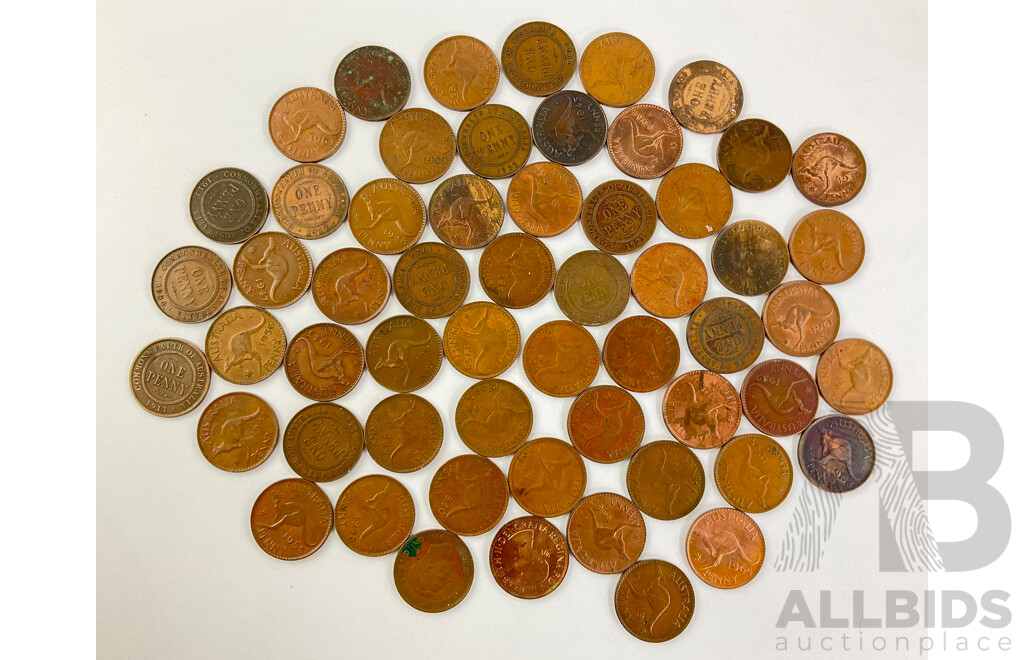 Collection of Australian KGV, KGVI and QE2 Pennies, Spanning Years 1911- 1964 - Approximately 530 Grams