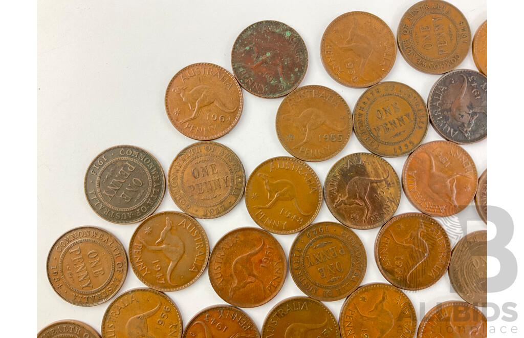 Collection of Australian KGV, KGVI and QE2 Pennies, Spanning Years 1911- 1964 - Approximately 530 Grams