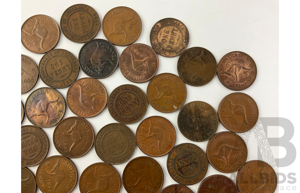 Collection of Australian KGV, KGVI and QE2 Pennies, Spanning Years 1911- 1964 - Approximately 530 Grams