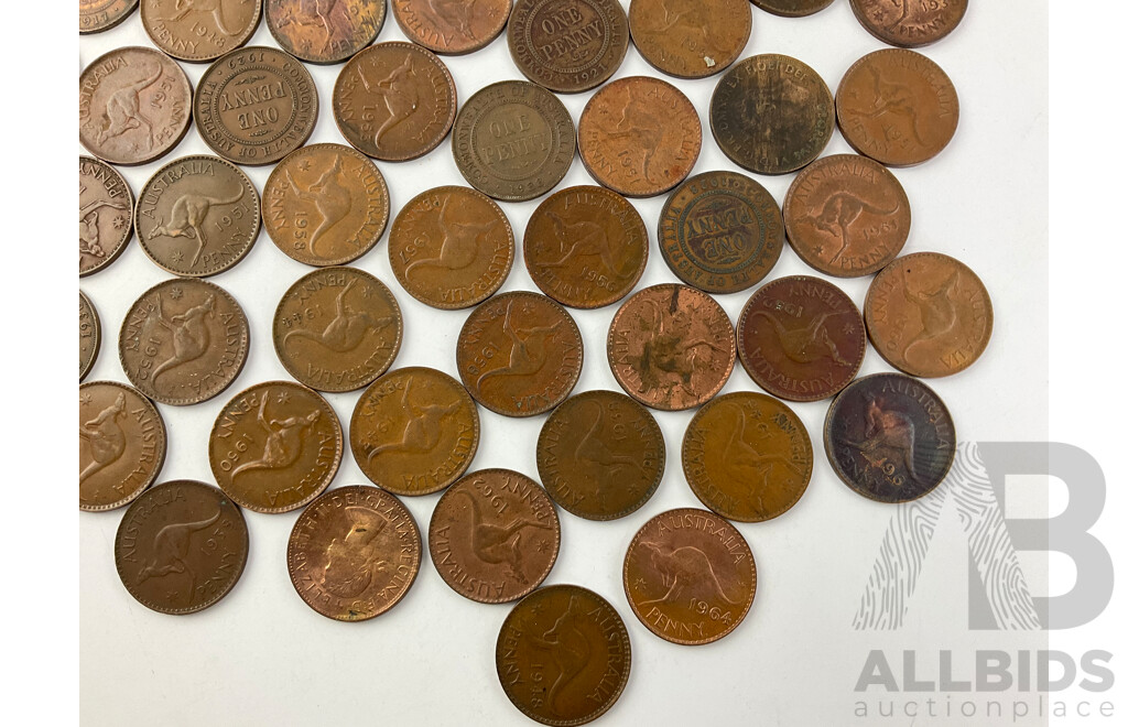 Collection of Australian KGV, KGVI and QE2 Pennies, Spanning Years 1911- 1964 - Approximately 530 Grams