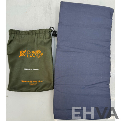 Outer Limits Sleeping Bag Liner, Rivet Rainlock One Piece and Denali Compact Bag