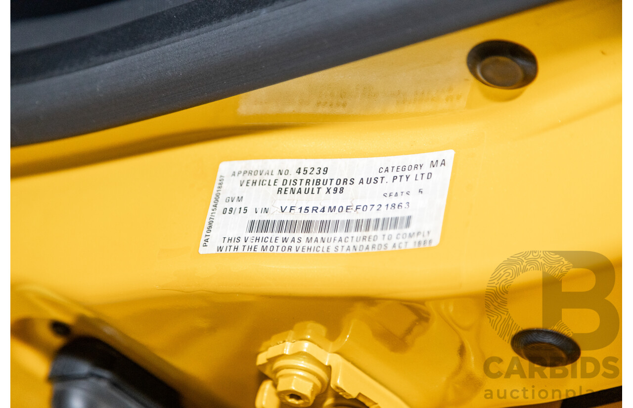 9/2015 Renault Clio RS 200 CUP X98 5d Hatchback Liquid Yellow Metallic Turbo 1.6L