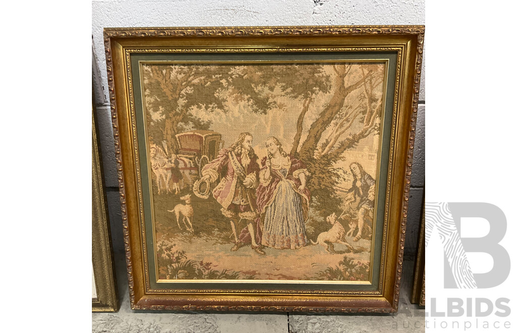 Framed Needlework & Tapestry Artworks: Floral Bouqet, Pastoral Scenes and Abtract Nest 