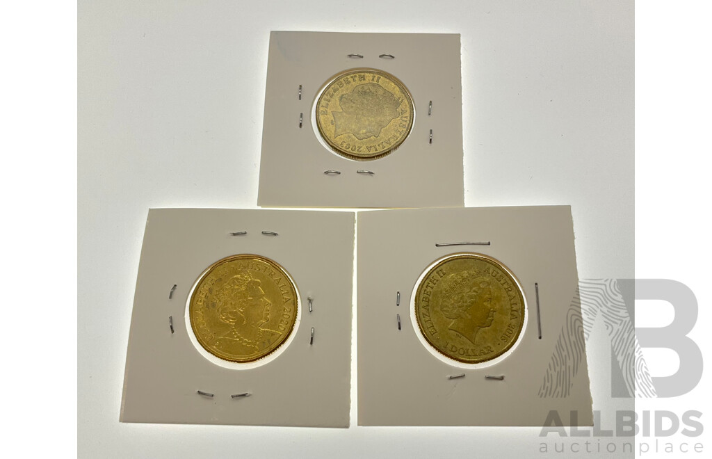 Three Australian Commemorative One Dollar Coins, 2003 Korean War, 2020 Qantas Centenary, 2018 Australia's Convict Era