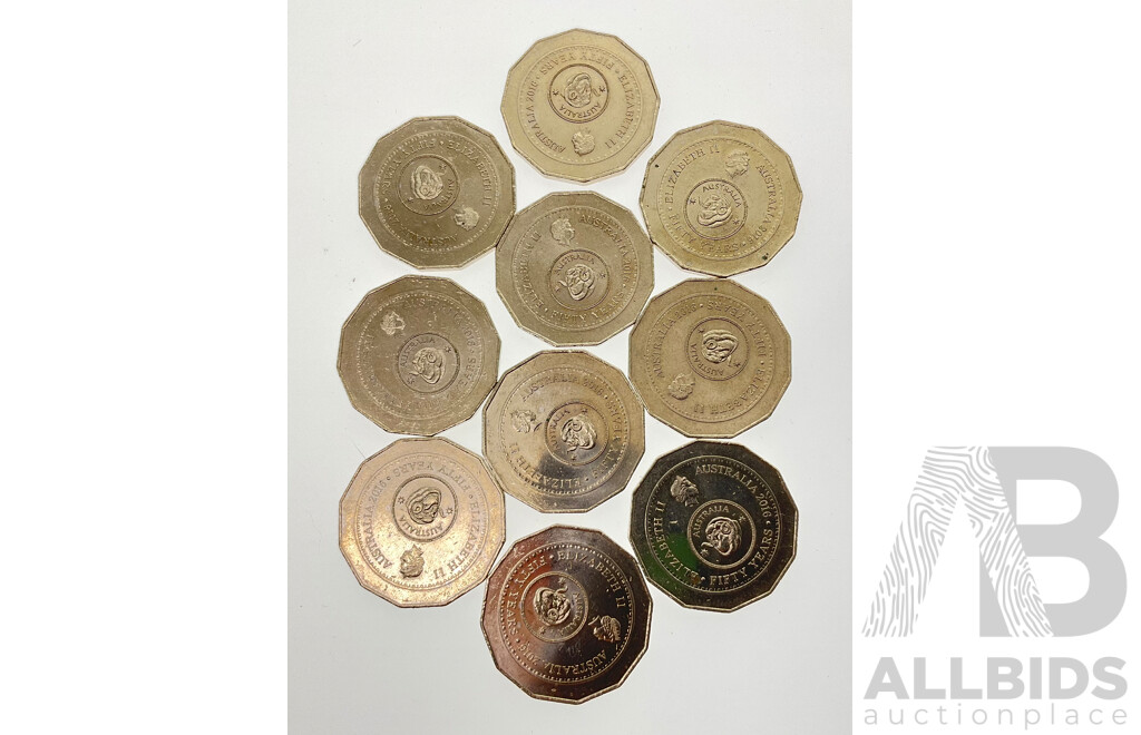 Australian 2016 Commemorative Fifty Cent Coins, Fifty Years Decimal Currency(10)