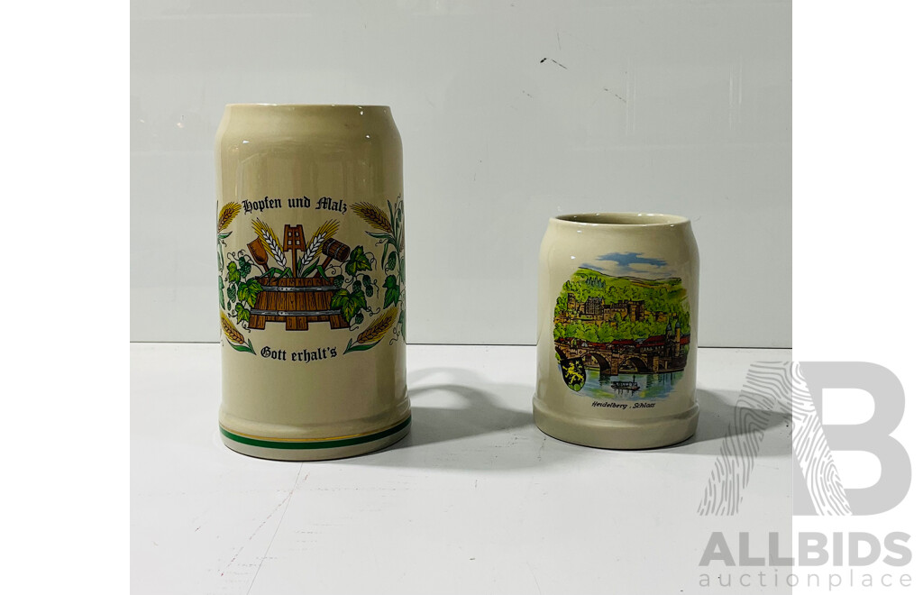 Weterwalder Blerkrugfabrik German Ceramic Beer Mug Along with Another Smaller German Example