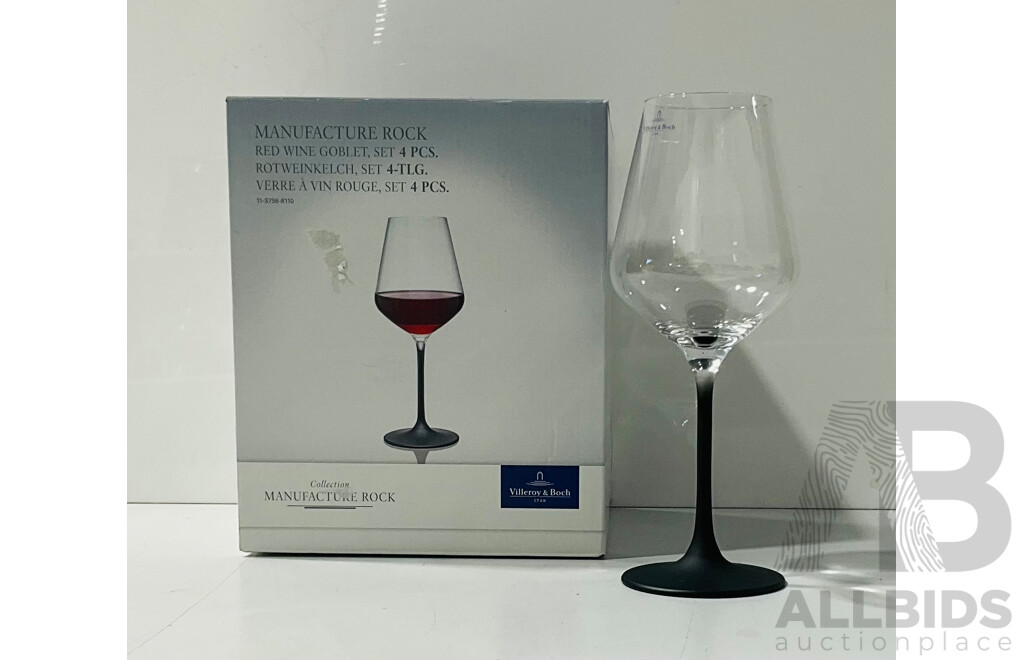 Set Four Villeroy & Boch Manufacture Rock Collection Wine Glasses in Original Box, Contemporary