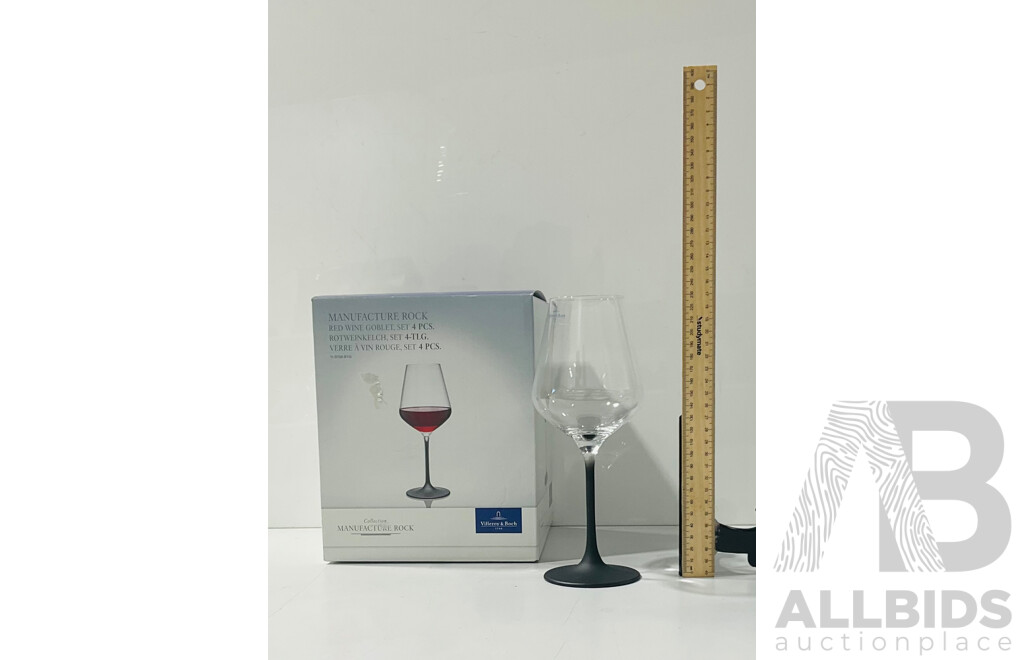 Set Four Villeroy & Boch Manufacture Rock Collection Wine Glasses in Original Box, Contemporary