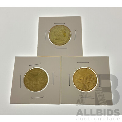 Three Australian Commemorative One Dollar Coins, 2010 One Hundred Years of Australian Coinage, 2020 Qantas Centenary, 2007 Harbour Bridge 'C' Mint Mark