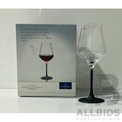 Set Four Villeroy & Boch Manufacture Rock Collection Wine Glasses in Original Box, Contemporary