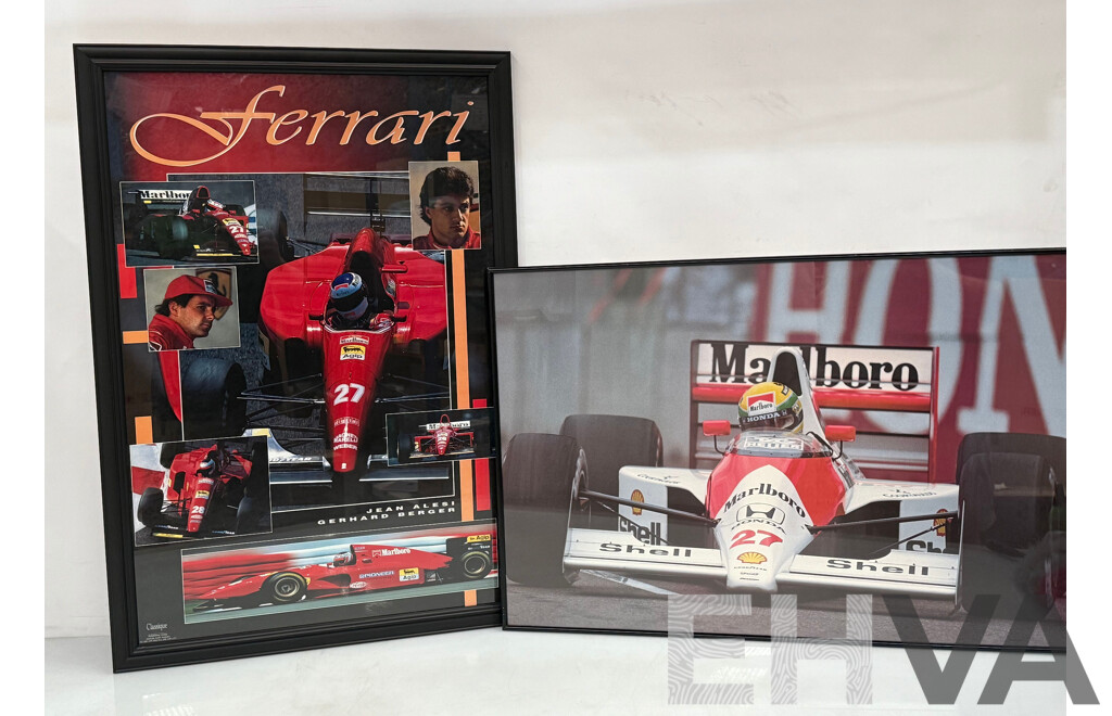 Motor Sports Legends - Formula 1 Ferrari Duo Jean Alesi & Gerhard Berger, (c1993), & Aryton Senna Winning Third Monaco Grand Prix (1990), Colour Posters, (2)