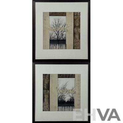 Pair of Contemporary Framed Abstract High Quality Colour Prints, Autumn I and II, Mixed Media, 76 x 71 cm (frames) (2)