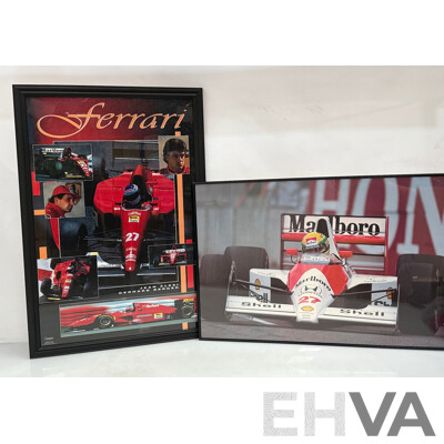 Motor Sports Legends - Formula 1 Ferrari Duo Jean Alesi & Gerhard Berger, (c1993), & Aryton Senna Winning Third Monaco Grand Prix (1990), Colour Posters, (2)