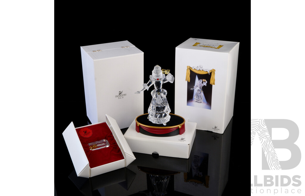 Limited Edition Swarovski Crystal Annual Edition 2000 for the Swarovski Collectors Society Masquerade Columbine Figure with Stand and Mask in Original Boxes