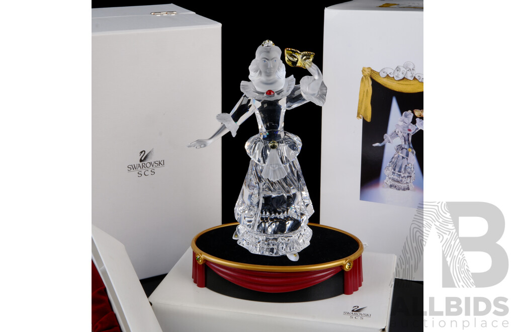 Limited Edition Swarovski Crystal Annual Edition 2000 for the Swarovski Collectors Society Masquerade Columbine Figure with Stand and Mask in Original Boxes