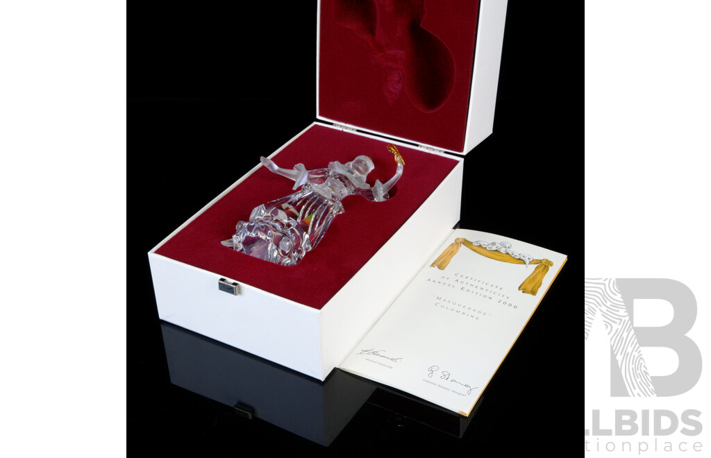 Limited Edition Swarovski Crystal Annual Edition 2000 for the Swarovski Collectors Society Masquerade Columbine Figure with Stand and Mask in Original Boxes