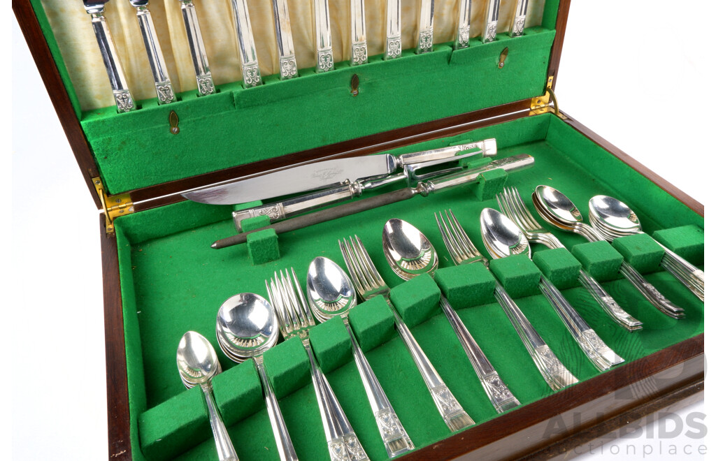 Vintage Mosley's Silver Plate 53 Piece Flatware Set in Wooden Canteen